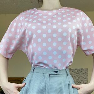 Vintage 80s 90s That's Me Pink Polka Dot Blouse 11
